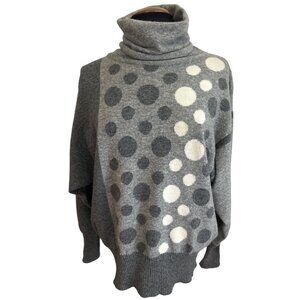Vintage Lyle & Scott Gray Polka Dot Wool Turtleneck Sweater Size 40